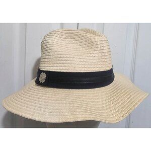 Vince Camuto Paper Straw Hat Floppy Fedora Summer Beach Sun Wide Brim Safari